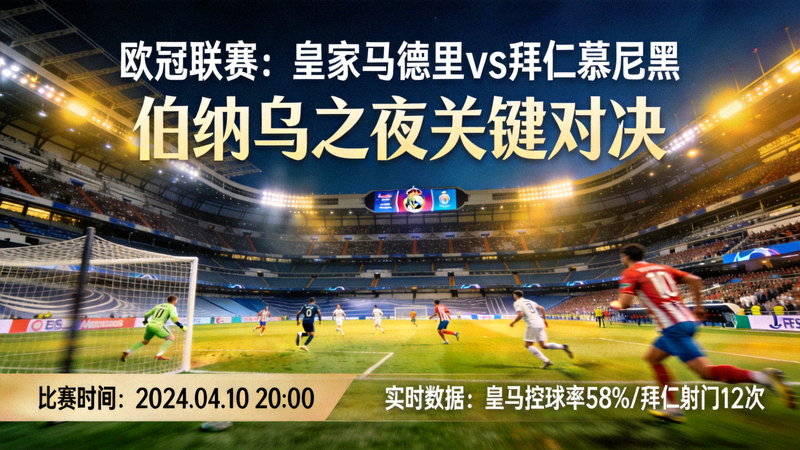 欧冠联赛皇家马德里对阵拜仁慕尼黑的比赛分析配图，伯纳乌球场夜间比赛画面